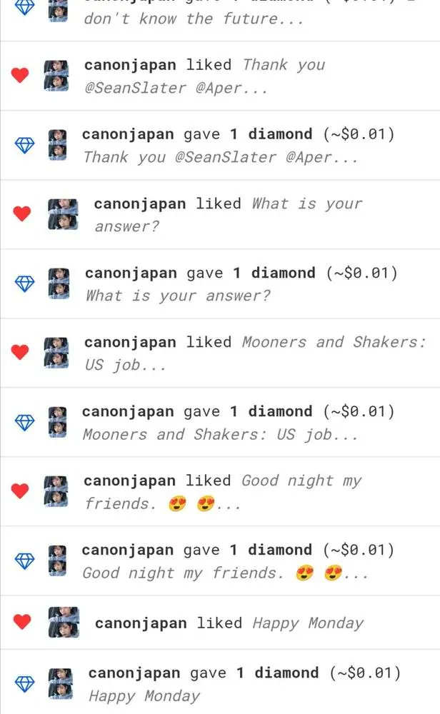 Thank you (@)SeanSlater (@)canonjapan for the diamonds raining 💎 ☔ 🌈 

I am appreciate for it. 
😍 😍 😍 💎 💎 💎 💎 💎 💎 

Posted via (@)desofyapp