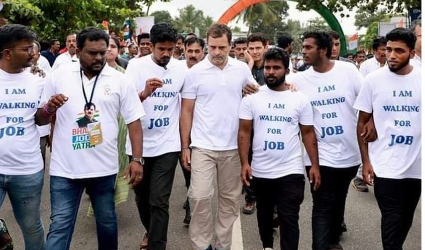 yuvadesh's tweet photo. The roars of the millions of youths taking to the streets against the rising unemployment are loud enough to shake the foundations of the Sanghi camp! 
#BharatJodoForJobs https://t.co/vLS8Ja64Sr