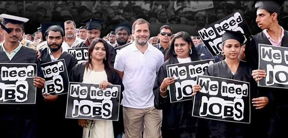 yuvadesh's tweet photo. The roars of the millions of youths taking to the streets against the rising unemployment are loud enough to shake the foundations of the Sanghi camp! 
#BharatJodoForJobs https://t.co/vLS8Ja64Sr