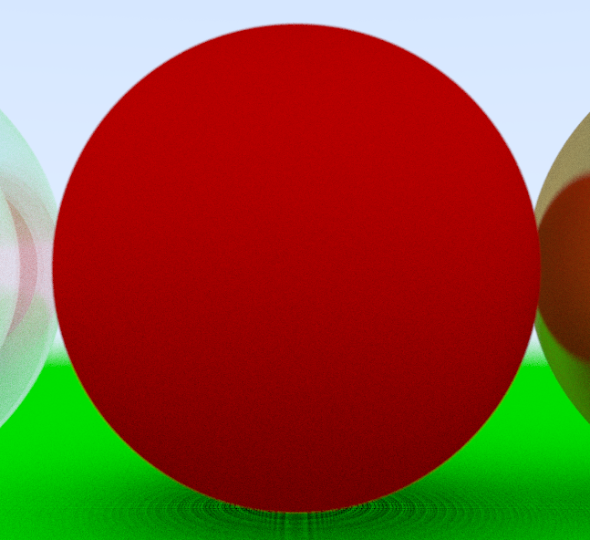Dear computer graphics friends, I am writing a ray tracer in rust. I am done with the first book of the serie by Peter Sherley. I have an annoying bug that I can't figure out, the shadows under the sphere draw a circular pattern . Any idea what it could be? I am using f32 floats