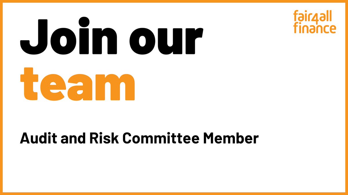 We're looking to appoint an experienced qualified accountant with audit experience, preferably in the charity or not-for-profit sectors, to join the Audit and Risk Committee of the Board. 

For more information on the role and to apply, visit our website: fair4allfinance.org.uk/join-the-team/