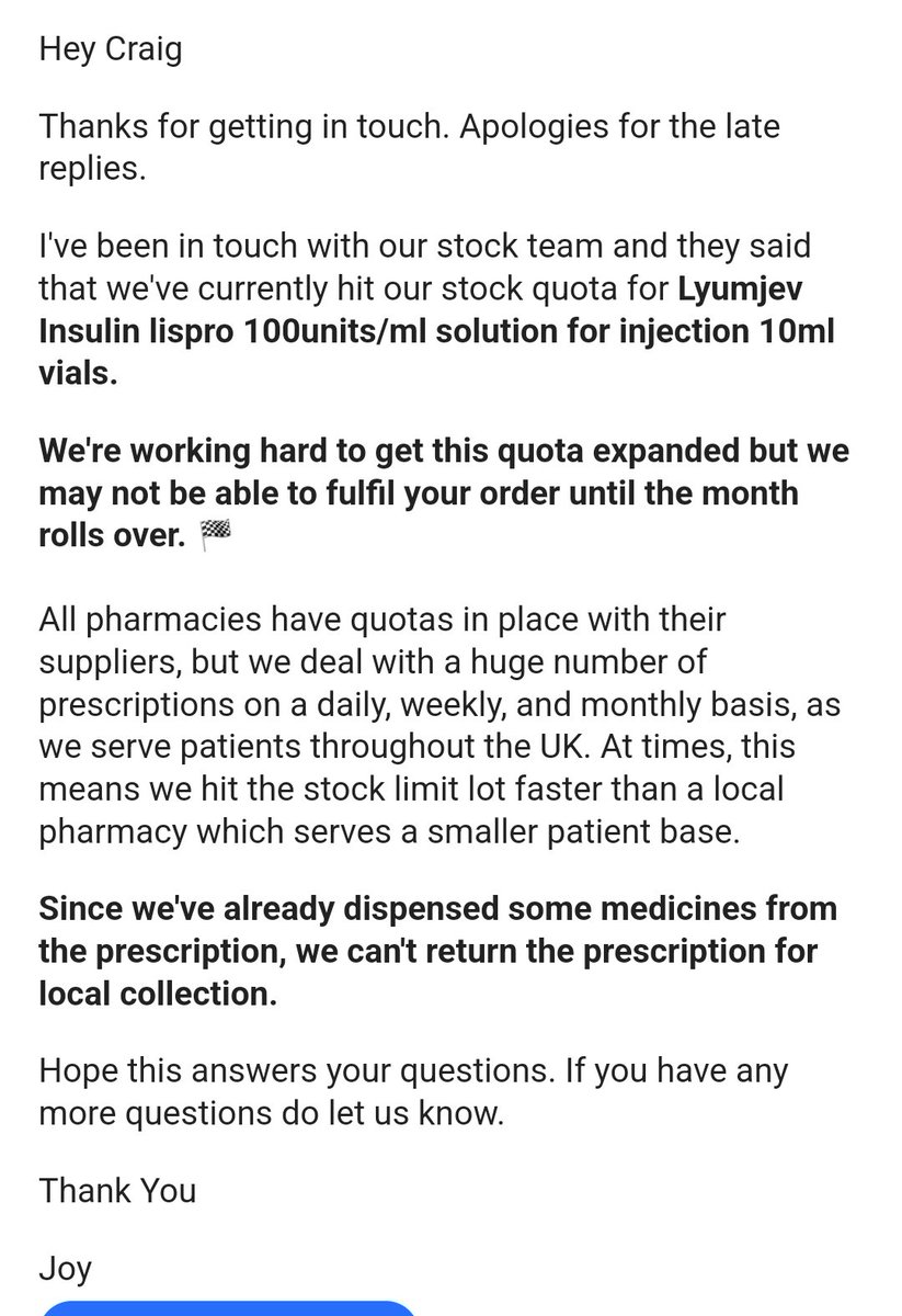 CraigBillyWaugh's tweet photo. Prescription of life saving insulin ordered 30 August through @lloyds_direct @LloydsPharmacy Received the below on 26 September after chasing up multiple times. Now 12 October and no further comms or insulin arrived! Horrific pharmacy to deal with! https://t.co/gYPh3R7zcx