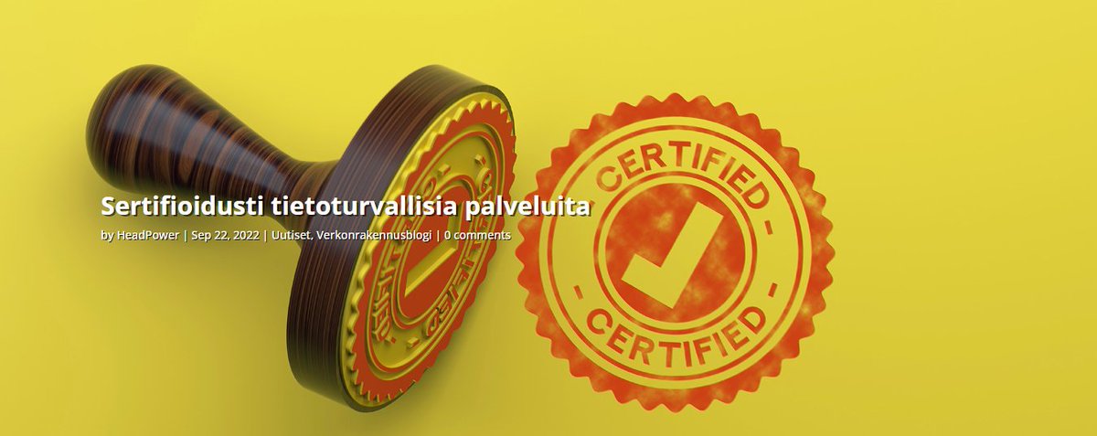 Viime syksynä aloitettiin työ #ISO27001 -sertifikaatin hankkimiseksi. Nyt ollaan loppusuoralla. Tietoturvasertifikaatti on varmistus siitä, että kaikki on hoidettu oikein ja suunnittelusti. Lue lisää!
headpower.fi/sertifioidusti…

#tietoturva #sertifikaatti