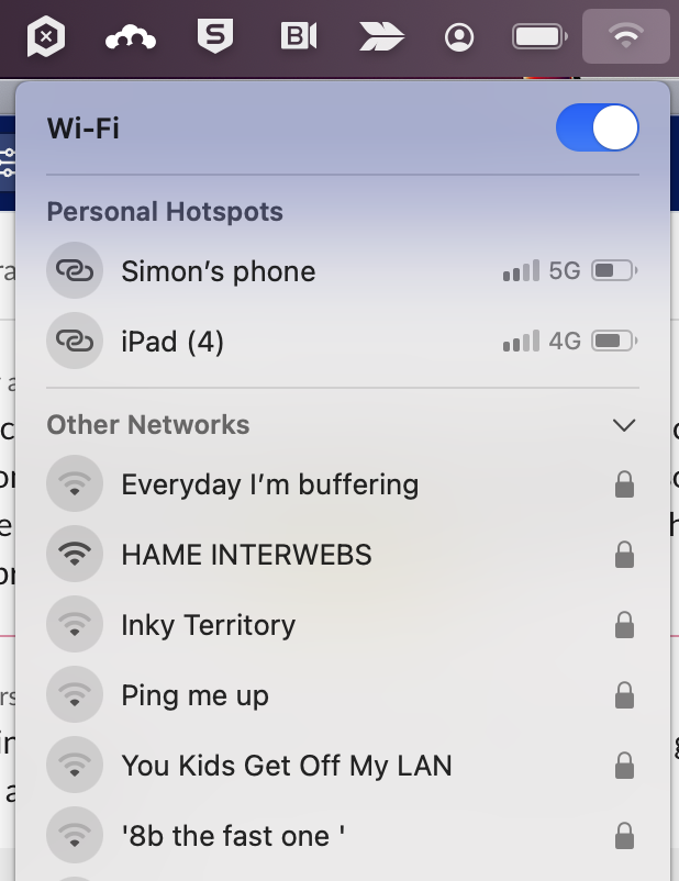 simon_small's tweet photo. Welly cracks me up... reveals its true character through the wifi networks showing up at my AirBnb when I log on to do some work... I swear that's what popped up. Some effort going in here in this apartment building on Victoria Street.
#WhoDoesItBetter
#AreTheyInCahoots
#WhyFi https://t.co/TZ8RTVHvYa