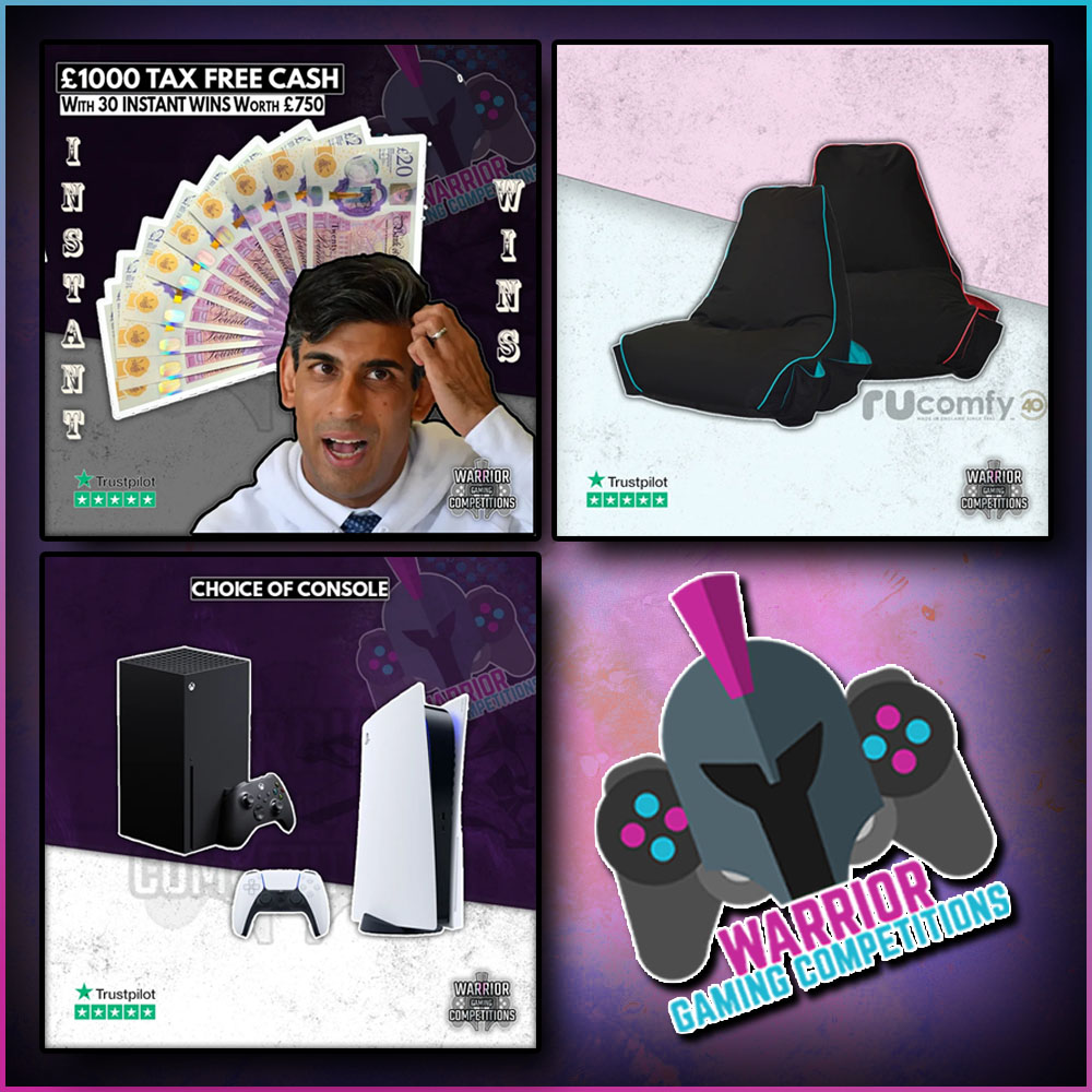 Warrior_comps's tweet photo. 𝗪𝗵𝗮𝘁 𝘄𝗼𝘂𝗹𝗱 𝘆𝗼𝘂 𝗱𝗼 𝘄𝗶𝘁𝗵 £𝟭𝗸?
Ending this Friday, you could win £1000!! Only 2 Instant Wins have been claimed.

We know how much you like the @rucomfybeanbags  so we have another up for grabs this week.

https://t.co/ByQkEmpEe6
#wgc #win #prize #cash #console https://t.co/D6lzexO4Vi