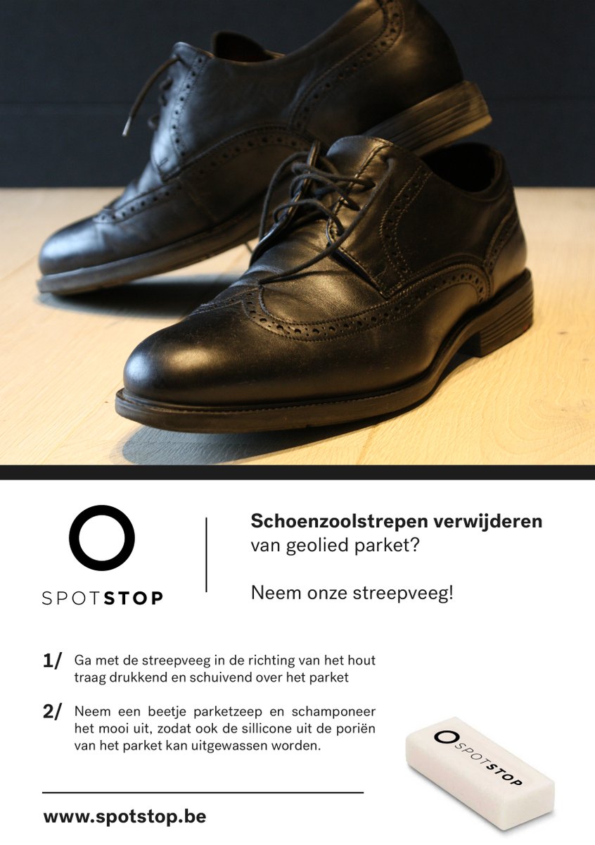 We brengen een nieuw idee.
De #streepveeg.
Waarmee je lastige strepen van zolen weghaalt van je parket of je vloer.