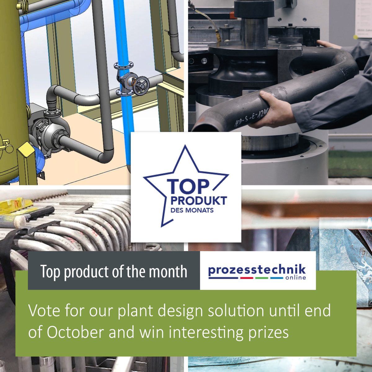 CAD_PlantDesign's tweet image. Our turnkey solution for pipeline design and fabrication including #MES was nominated for the election as &quot;Top Product of the Month October&quot;. Vote for our #plantdesign solution (Product D) until the end of the month and win interesting prizes: bit.ly/3RFBhPo 
Thank you!