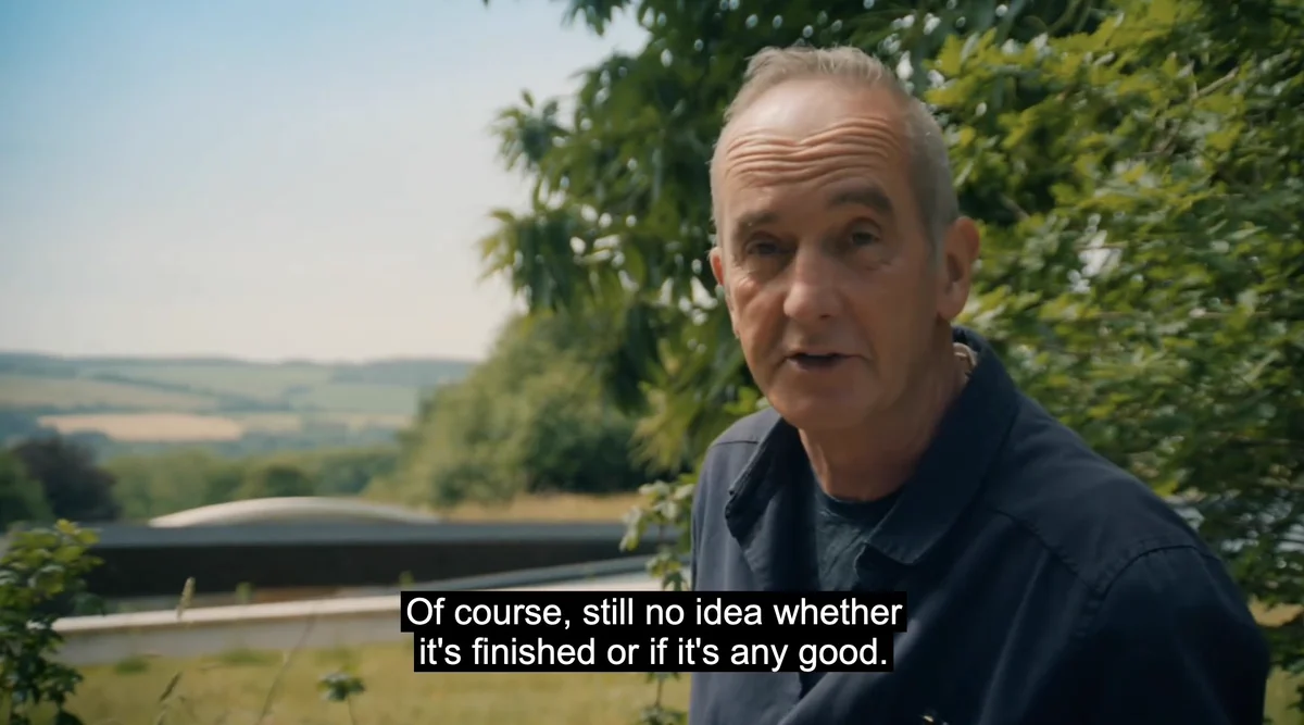 Kevin talking to camera. Text: Of course, still no idea whether it's finished or if it's any good.
