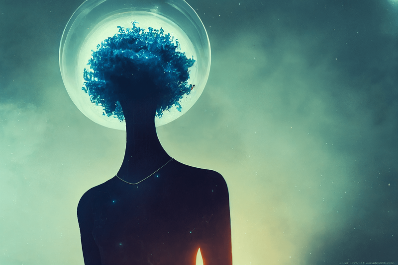 Thaeyne's tweet photo. I thought I would never be fine - Galacticpunk treehead #midjourney #midjourneyAi #AIArtwork #AIart #galacticpunk #treehead https://t.co/GqQAWH3zbH