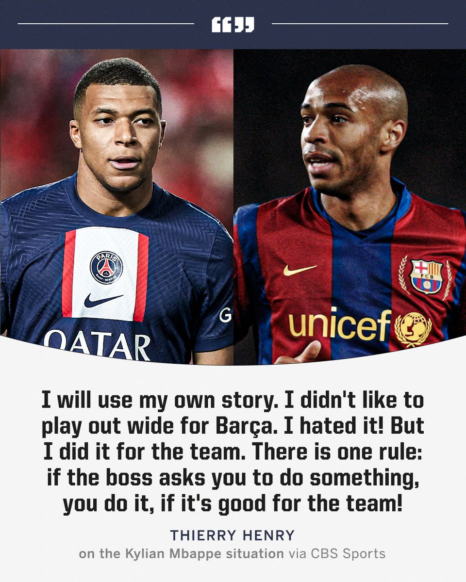 ESPNFC's tweet photo. Thierry Henry believes Kylian Mbappe must play for the team 👀 https://t.co/lSjlDzODjJ