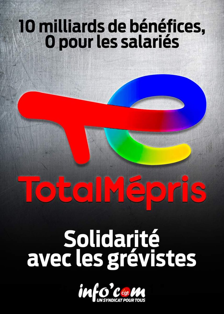 Steph_Michel94's tweet photo. Solidarité avec les grévistes de #total et #exonnmobil
#macron et le gvt bafouent le droit de grève et décrètent #requisition des raffineries.
Ils préfèrent protéger les patrons et leurs profits qu'augmenter #salaires
Rdv toutes et tous à la #Marche16Octobre !
#penuriecarburant https://t.co/g21ehxyvQ0