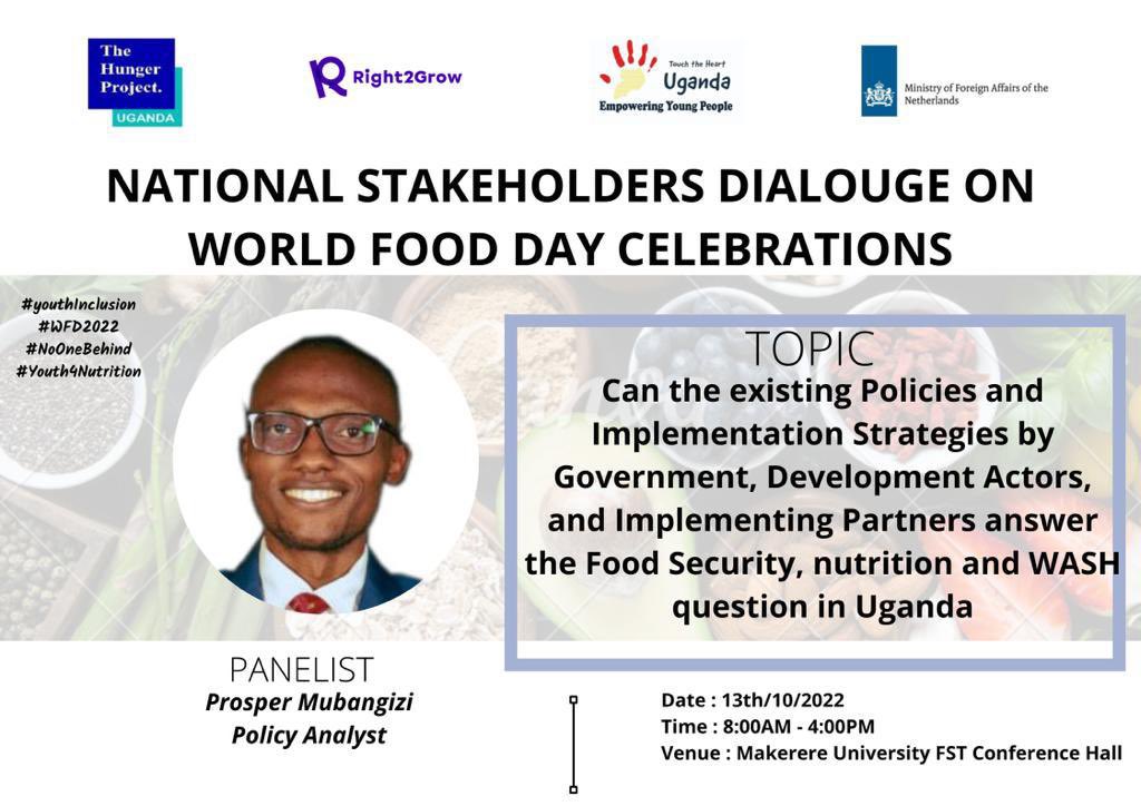 Mubangizi1995's tweet image. Looking forward to tomorrow’s conversation on food security by @HungerProject @Right2Grow_UG in commemoration of #WorldFoodDay @iankiko1 @KatoGerald16 @YamuBurobuto @PNyamutoro #WFD2022 #NoOneBehind