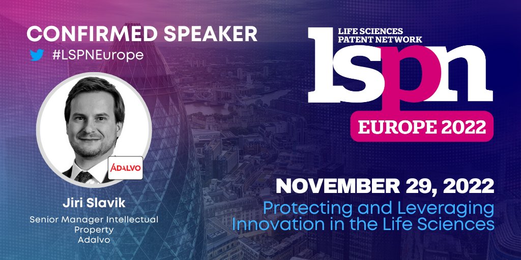 LifeSciencesIPR's tweet photo. We're excited to have Jiri Slavik, Sr Manager IP from Adalvo  join our #LSPNEurope speaker line-up. Join us on November 29, 2022 in London and find out about supplementary protection certificates - applications, requirements &amp; range of use. Register now: https://t.co/LVrgpVUIvE https://t.co/WNvhOMzwke