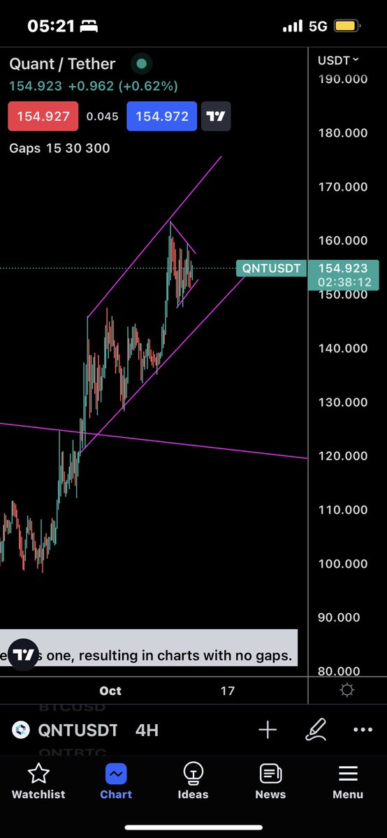 cpips23's tweet photo. Usually when i see this pattern it may hit $170 and definitely a possible dump. We shall see. JUST MY .02 #QNT $QNT https://t.co/8KDjrWucA4