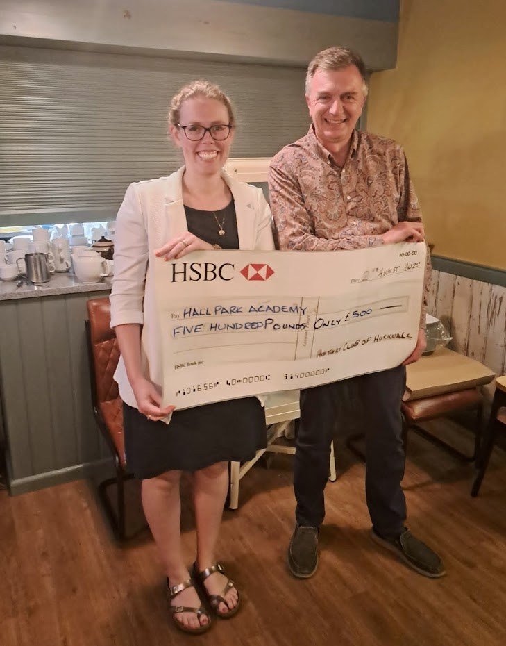 We have been busy over the past few weeks at Hucknall Rotary,  President Stuart Whitehead below presenting donations to Footprints and Hall Park Academy for the Duke of Edinburgh Award equipment  🙂