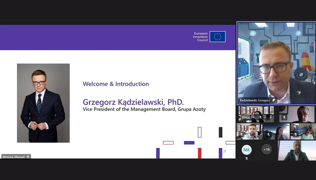 Grupa_Azoty's tweet photo. 🔴 Wiceprezes Zarządu #GrupaAzoty @GKadzielawski  wziął udział w otwarciu dwudniowego wydarzenia online „EIC Procurers Day with Grupa Azoty”, organizowanego wspólnie z Europejską Radą ds. Innowacji (European Innovation Council – #EUeic @EUeic ).
📲 Więcej https://t.co/H3RFQD22qf https://t.co/4D2LKGJ55n