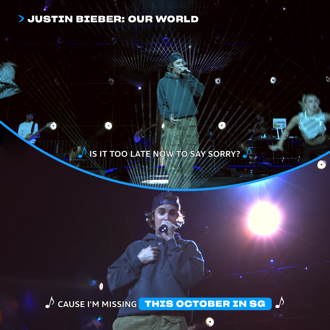 Words cannot express how we felt when JB postponed. But keep on beliebing! Catch Justin Bieber: Our World on #PrimeVideoSG #JustinBieberOurWorld