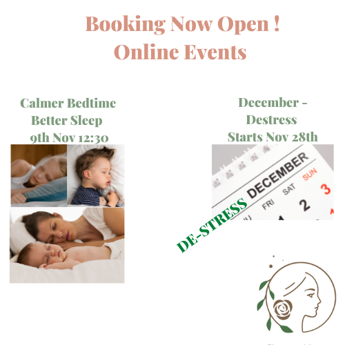 WORKSHOP  CALMER BEDTIME BETTER SLEEP - £27 information &amp; booking here 
facebook.com/events/4019163…
EVENT - De-Stress December - Just £22
Stay Calm Merry &amp; Bright This December  
 De-stress with me in no more than 20 minutes daily here mailchi.mp/a607f6195fae/d…