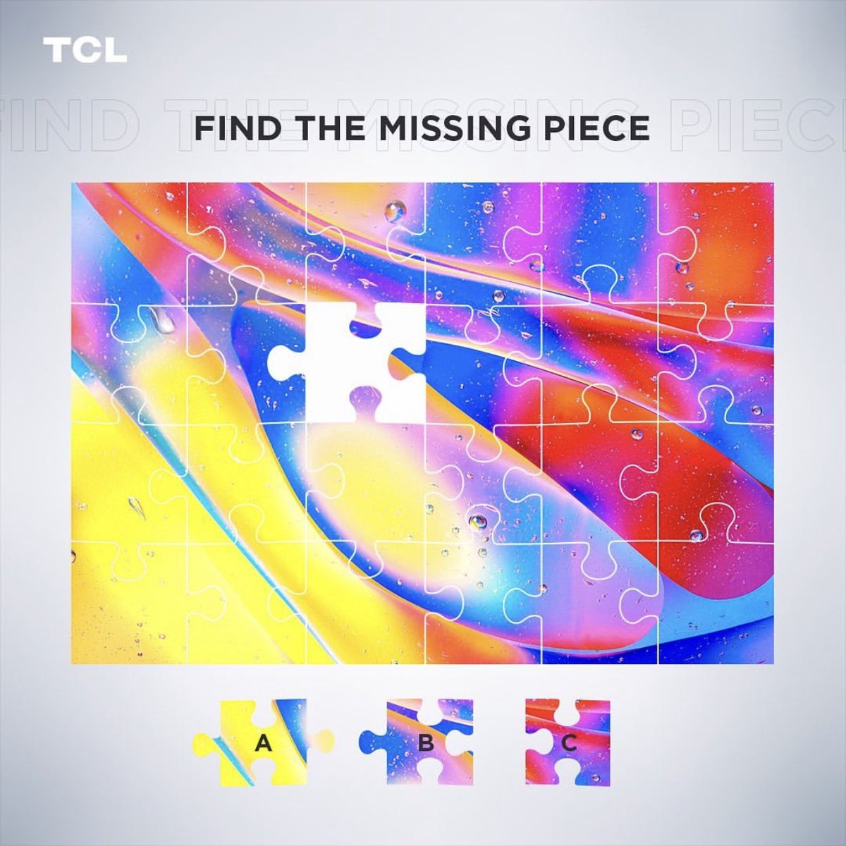 TCL_Nigeria's tweet photo. Get familiar with the Key Visuals of TCL TV Models.
Are you into puzzles?
We are!
Find the missing piece to complete the #C725 Image 🧩
Leave your answers in the comments below👇🏼
#TCL #TCLPuzzle #C725 #Entertainment #Games #TCLNigeria https://t.co/ldfWMKz6v6