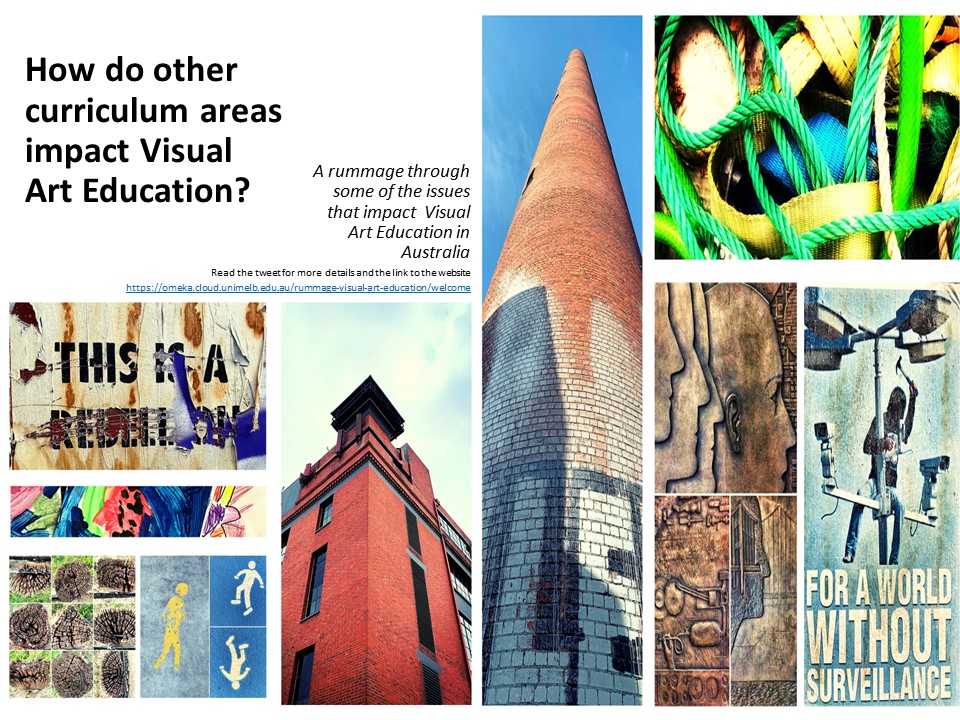 How do other curriculum areas impact visual art education? See what Australian Visual Art Educators think: go.unimelb.edu.au/9vfe
See the Project: go.unimelb.edu.au/j72e
<a href="/ArtEdVic/">ArtEducationVictoria</a> <a href="/ArtEducationAus/">Art Education Australia</a> <a href="/WAAE_ArtsEd/">World Alliance for Arts Education</a> 
<a href="/InSEAOfficial/">InSEA</a> <a href="/EduMelb/">Faculty of Education</a> @UNESCOchairACE
<a href="/creativehumm/">Christine Bottrell</a> <a href="/mazinbriz/">Amanda Belton</a>