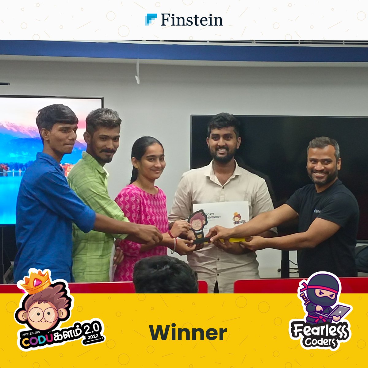 FinsteinA's tweet photo. Thanks to everyone who was involved in CODUKALAM 2.0 (hackathon)!
We are thrilled to annouce the winners, it was an event displaying FOCUS, COMMITMENT, HARDWORK, EXPERTIZE and ATTITUDE...
And the Winner is Fearless Coders. Runner-Up is Knight coders
Star performer : Yogeshwaran C https://t.co/B8o4FlgJFE