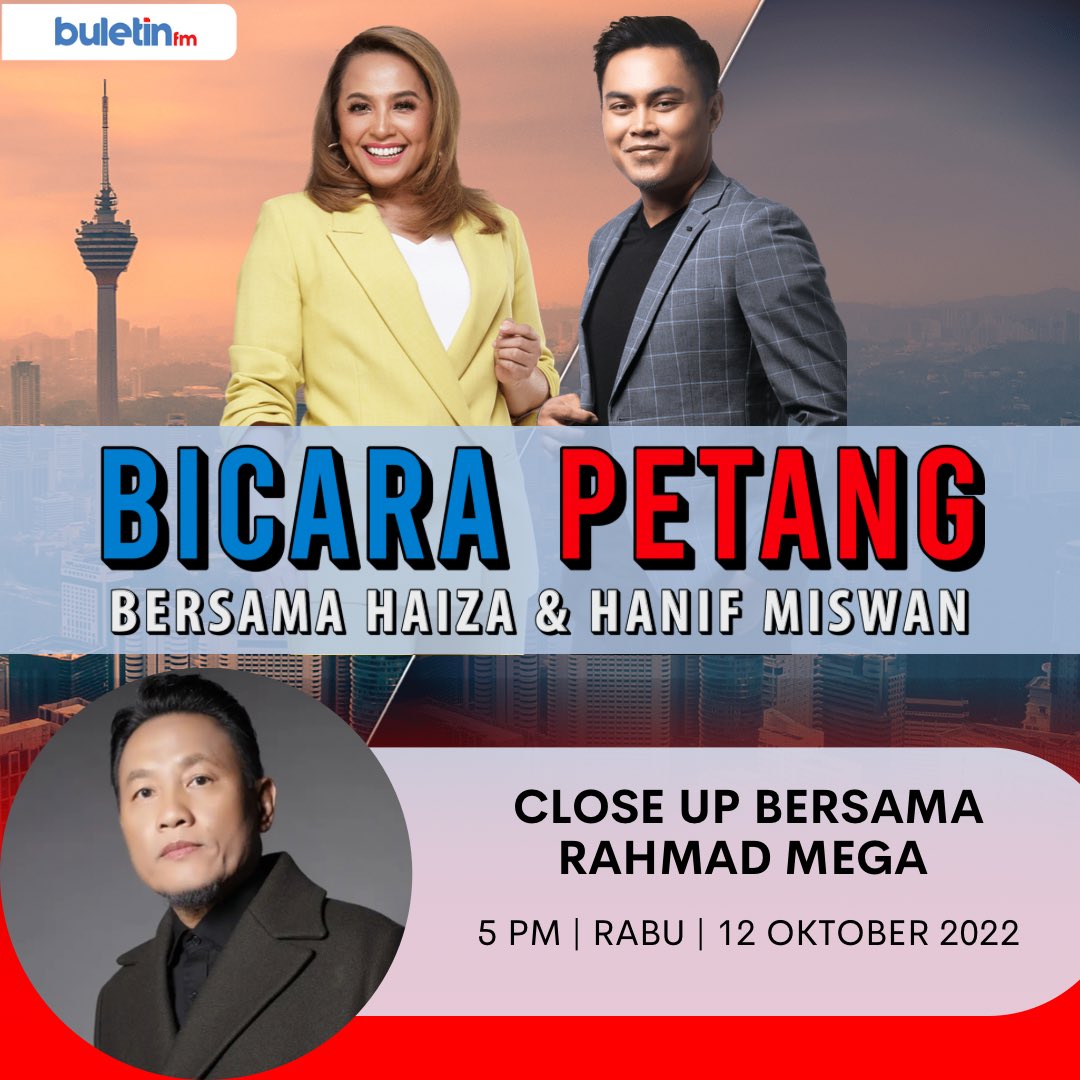 kool101my's tweet photo. Hari ini ada Juara Terpaling Juara, Rahmad Mega bersama Haiza & Hanif Miswan di Bicara Petang, jam 5 petang.
Strim Buletin FM di aplikasi Audio+, Youtube Buletin TV, web https://t.co/5yCFCWQrIi atau frekuensi! π§π²
@HaizaHanafi @HanifMiswan17 @rahmadmega #RahmadMega https://t.co/HH4Ss2cD50