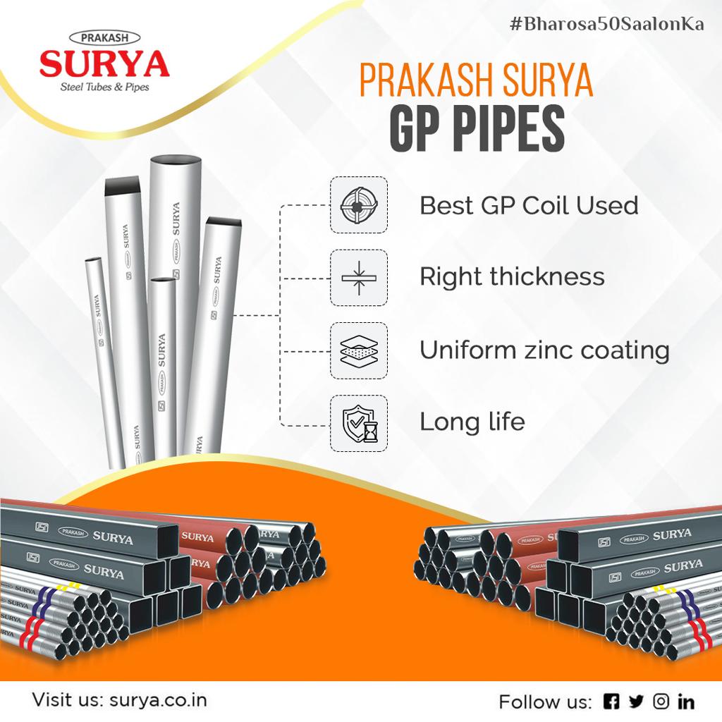 SuryaPipes's tweet photo. Prakash Surya GP Pipes have all the qualities which make them the most suitable for various applications.
Visit us at- https://t.co/rZKK4gHQIy
#PrakashSuryaPipes #PrakashSuryaSteelPipes #ERWPipes #SteelPipes #GPPipes #HollowSectionPipes #DurablePipes #ChooseTheBest #GPPipes https://t.co/XPIiOfBFjk