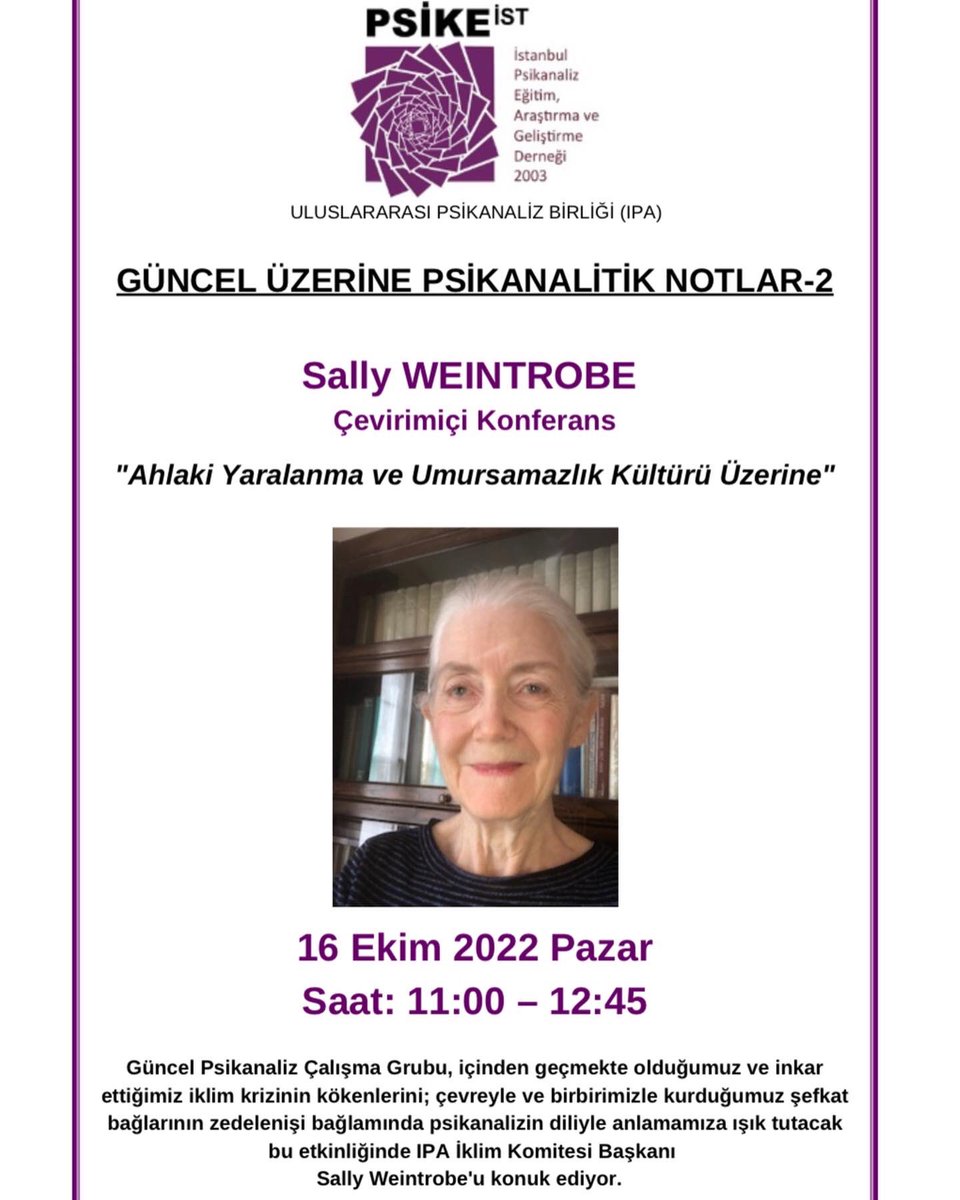 Psikeistanbul's tweet photo. 16 Ekim Pazar günü Psike İstanbul Güncel Psikanaliz Çalışma Grubu, içinden geçmekte olduğumuz ve inkar ettiğimiz iklim krizinin kökenlerini; çevreyle ve birbirimizle kurduğumuz şefkat bağlarının zedelenişi bağlamında psikanalizin diliyle anlamamıza ışık tutacak bu etkinliğinde https://t.co/7beFOwYd0c