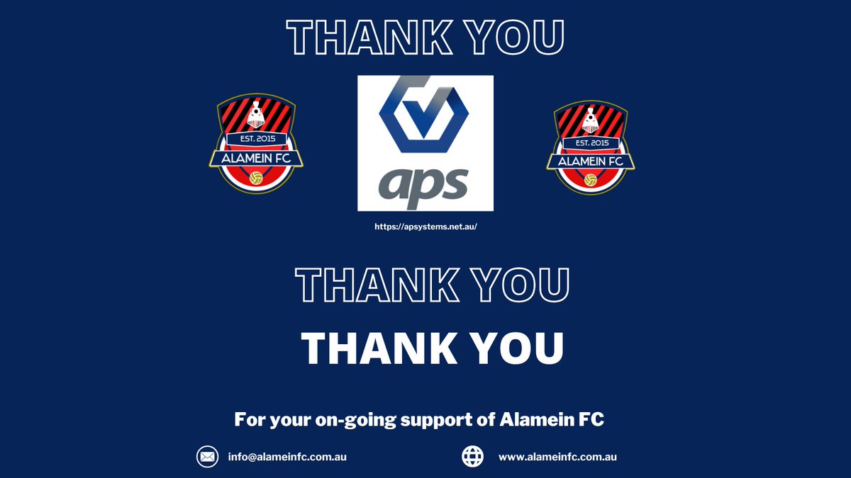FCAlamein's tweet photo. Alamein FC would like to acknowledge and thank one of our Major ongoing Sponsorship Partners APS Industrial Services.
A massive THANK YOU to David and the team from APS Industrial for their ongoing support of Alamein FC. https://t.co/Dq9PEgsmdy