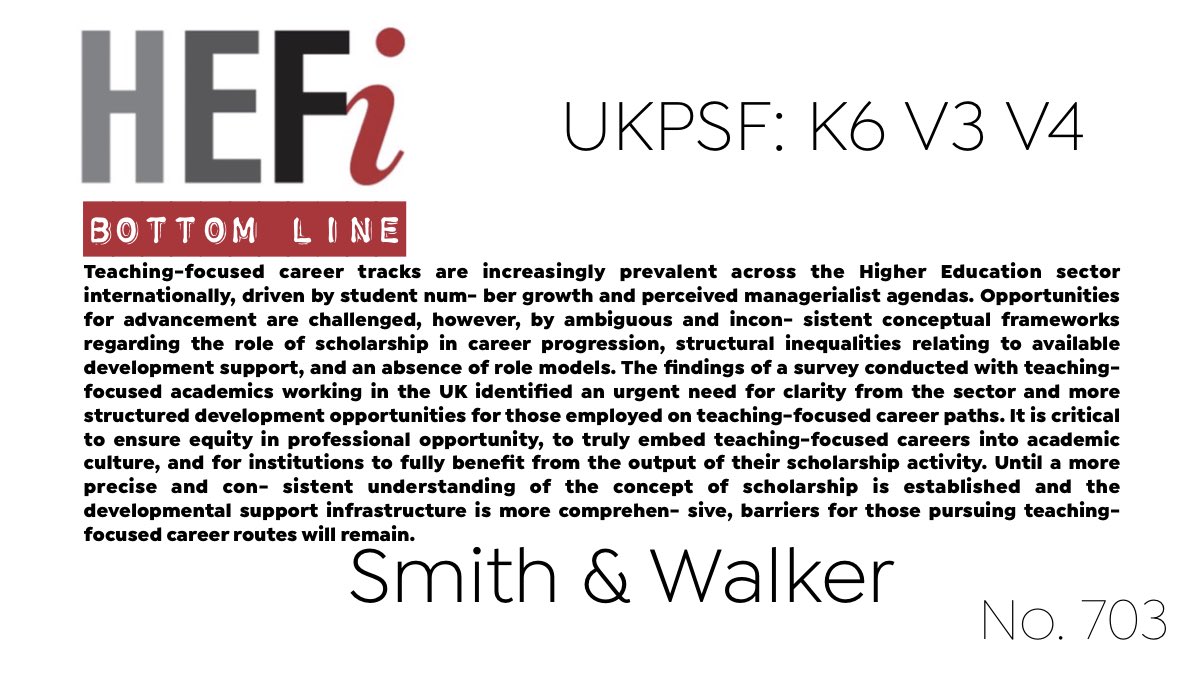 UoB_HEFi's tweet photo. #BottomLine. No. 703: Scholarship and teaching-focused roles: An exploratory study of academics’ experiences and perceptions of support - @SmithySusanA &amp; @drdjwalker 

#SOTL #CareerDevelopment #Promotion #TeachingFocused 

https://t.co/ZLqnD8nmPg https://t.co/HCLiYnJavS