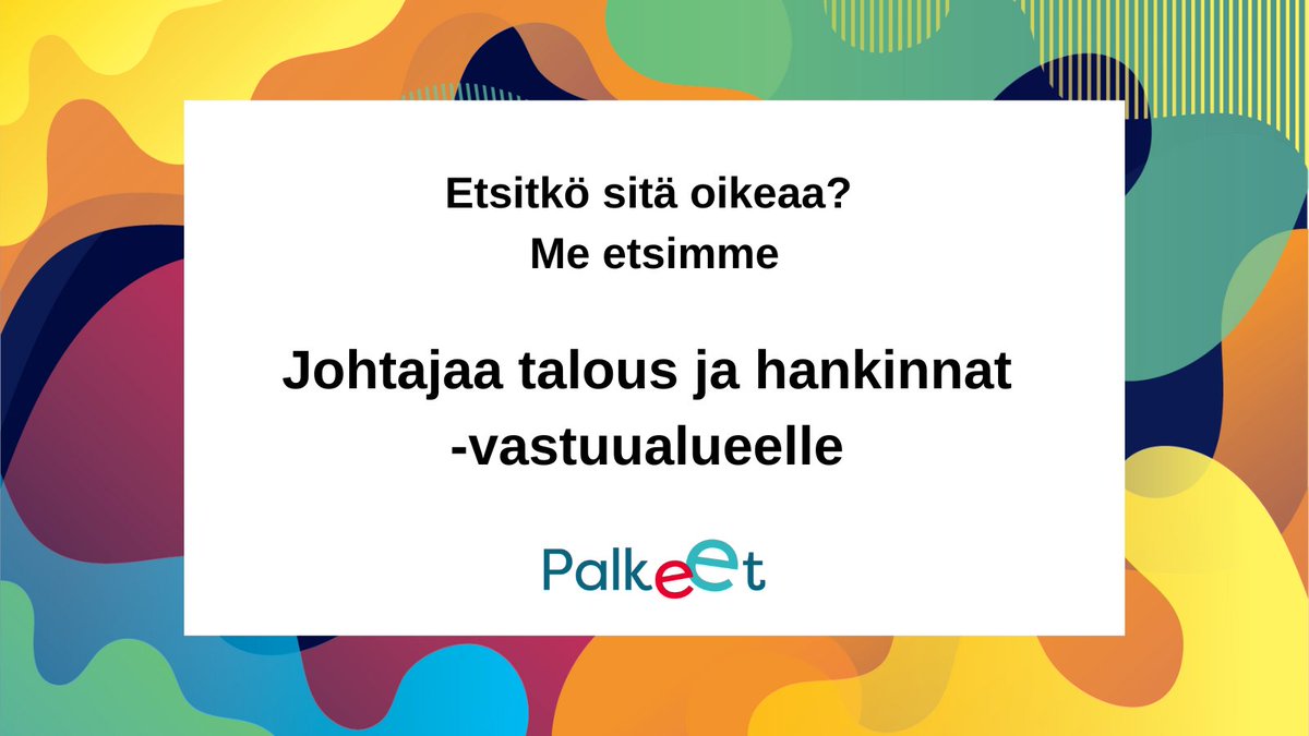 PalkeetFi's tweet photo. Oletko sinä etsimämme kokenut talouden ja hankintojen johtotähti, jonka päässä pyörivät budjetit ja tuottavuuden visiot sujuvasti rinta rinnan? Tunnet myös julkisten hankintojen koukerot ja kilpailutus ei ole sinulle uhka vaan mahdollisuus.

Katso lisää https://t.co/wQTnbB7F9r https://t.co/bAOdOvAbOC