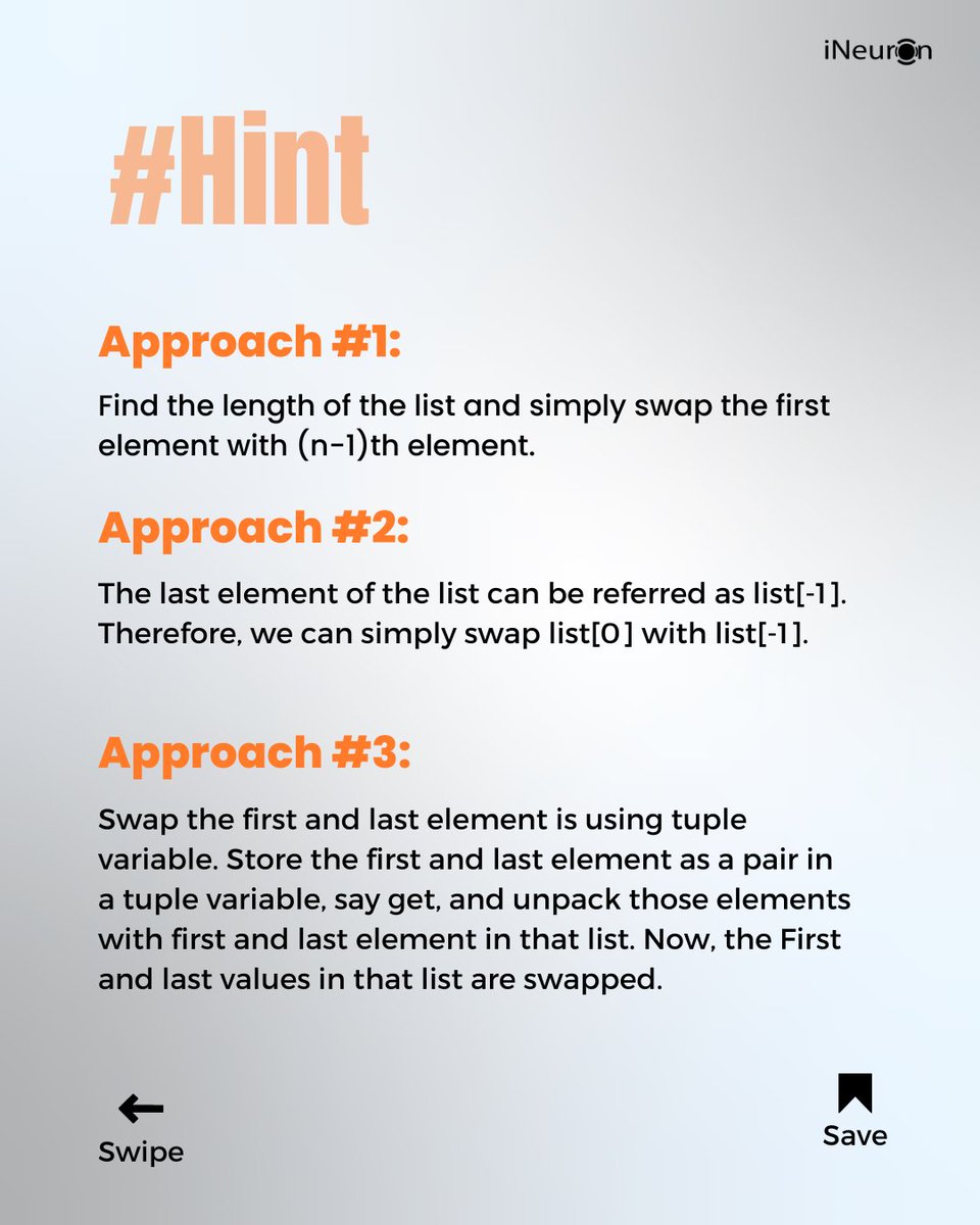 ineuron_ai's tweet photo. Most Asked Question in Placement > Python Practice questions > Difficulty level: Easy
#placementfever
:
Comment your Final Output!
#ineuron #placement #python #pythonquestions #programming #jobready #easylevel #coding #comment #comment https://t.co/DI5wMoEuDZ