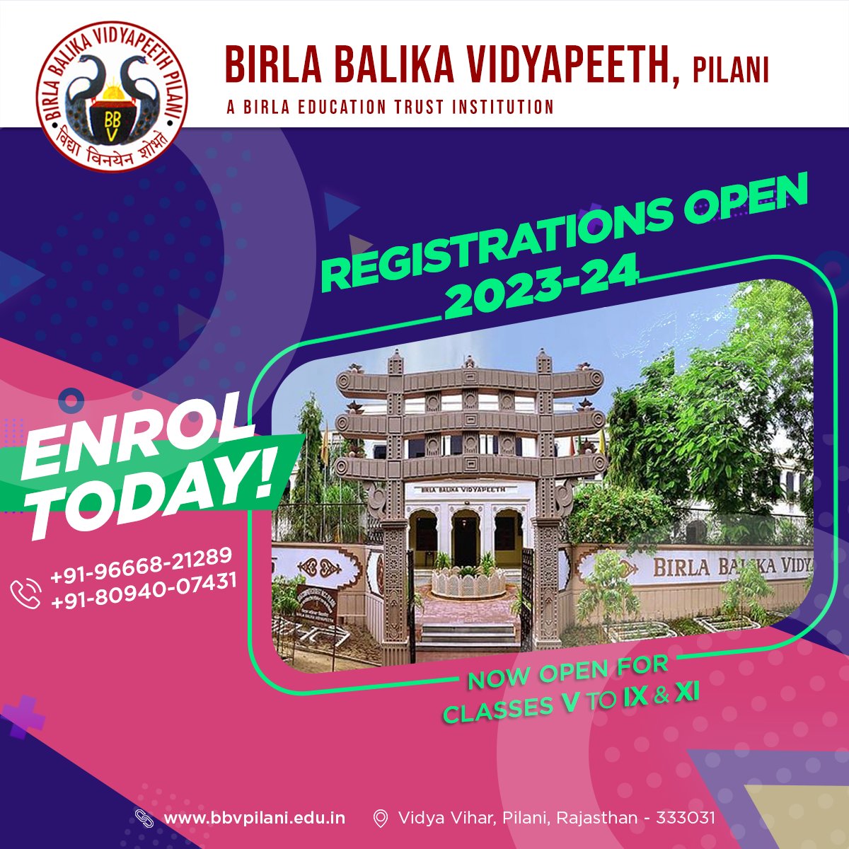 bbvpilani's tweet photo. call us on 8094-007431 / 8094-321104 to know more.
#BetPilani #BBVPilani #AdmissionOpen #AdmissionAlert #CBSE #SchoolAdmission #Education #LifeAtBBVP https://t.co/F5o207laWf