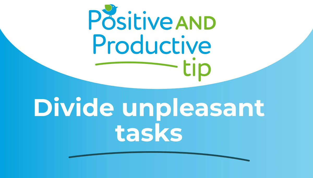 🌟 Positive and Productive tip 🌟 Our brains don't want us to do anything that might be painful or unpleasant. So if we see a task as unmanageable, we'll avoid it if possible. Instead of beating yourself up at not tackling a big task, try breaking it down into smaller ones.