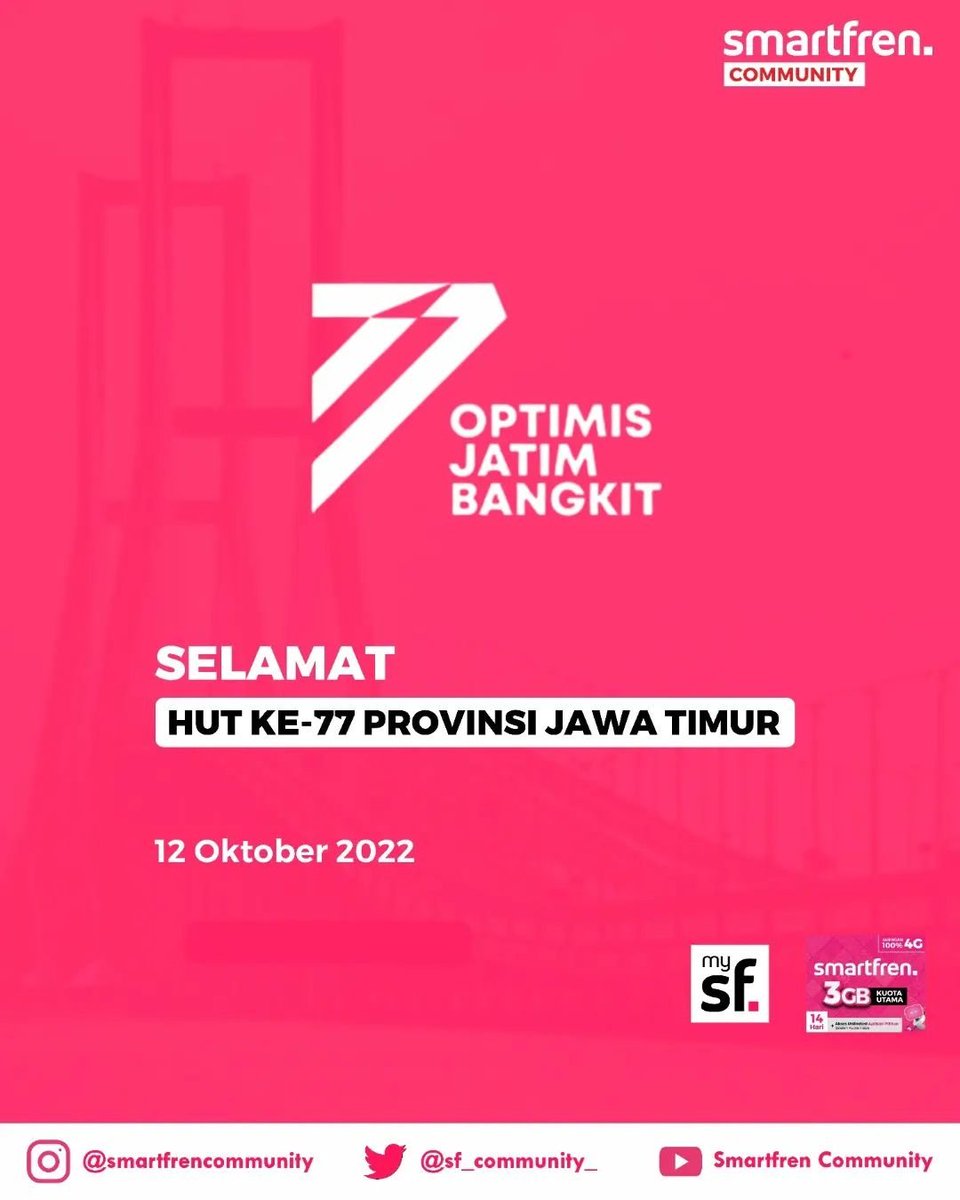 Hai Fren di Jawa Timur  Selamat Hari Ulang Tahun Ke-77 Provinsi Jawa Timur 12 Oktober 2022 ya #UnlimitedBebasWorry #SmartfrenCommunity
