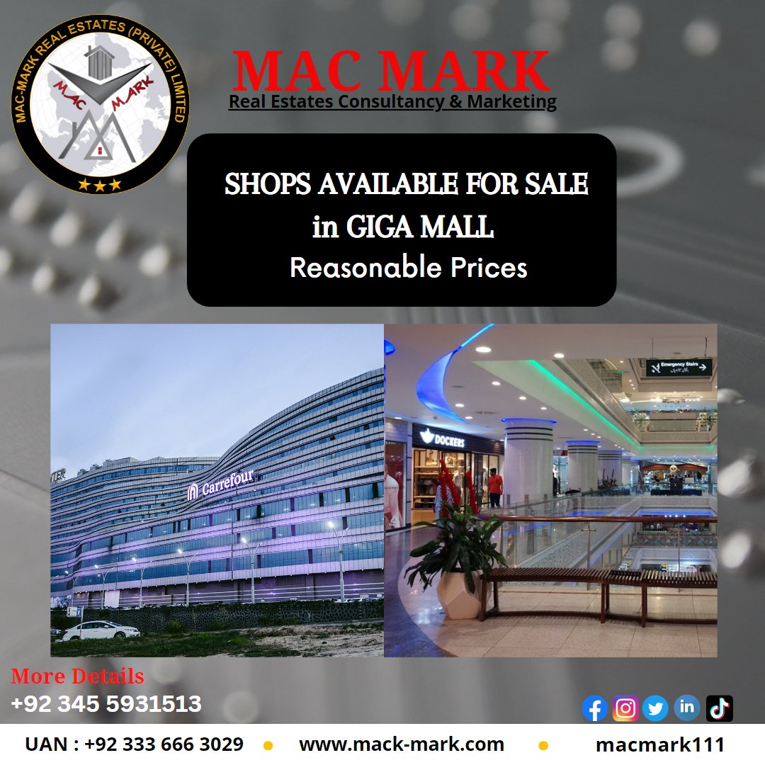 macmark111's tweet photo. In GIGA MALL Shops Available for Sale in World Trade Center (GIGA MALL)
.
.
For More Details Contact
WhatsApp : +92 345 593 1513
UAN : +92 333 666 3029
.
.
#macmark #realestate #DHA #Gigamall #islamabad #parkviewcity #islamabad #Plotsforsale #Realestate #Property #Rent #sale https://t.co/4BeRHnnT46