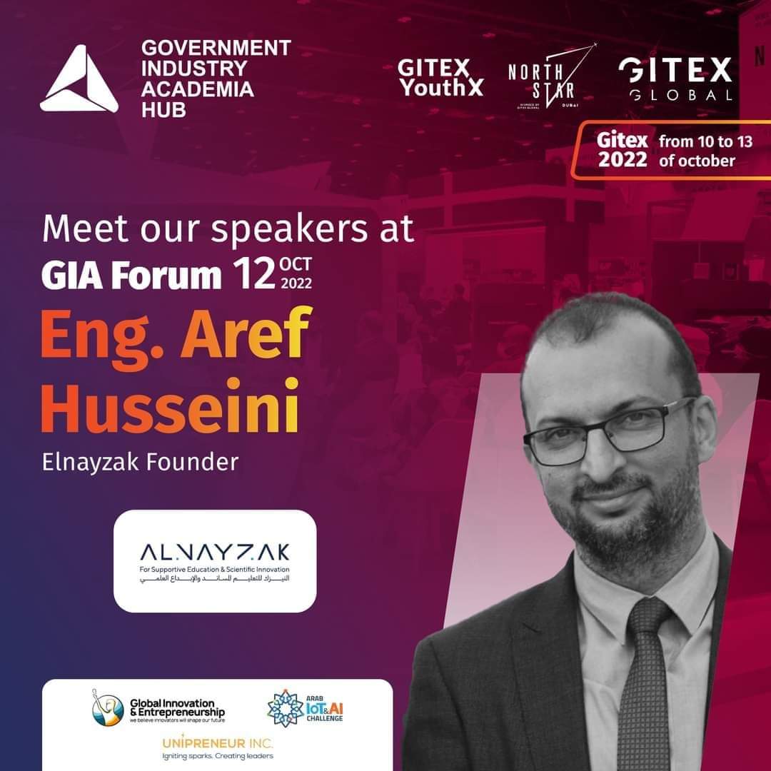 arefhu's tweet photo. @11am will participate in a panel about Governments , Industry &amp;. Academia Integrations and cooperations. 
@4:30 Announcing the winners in the Arab Ai&amp;IoT challenge. 13 countries , 20 start up! 
fingers crossed 🤞
@GITEX_GLOBAL 
@AlNayzak https://t.co/iSF1NQHszr