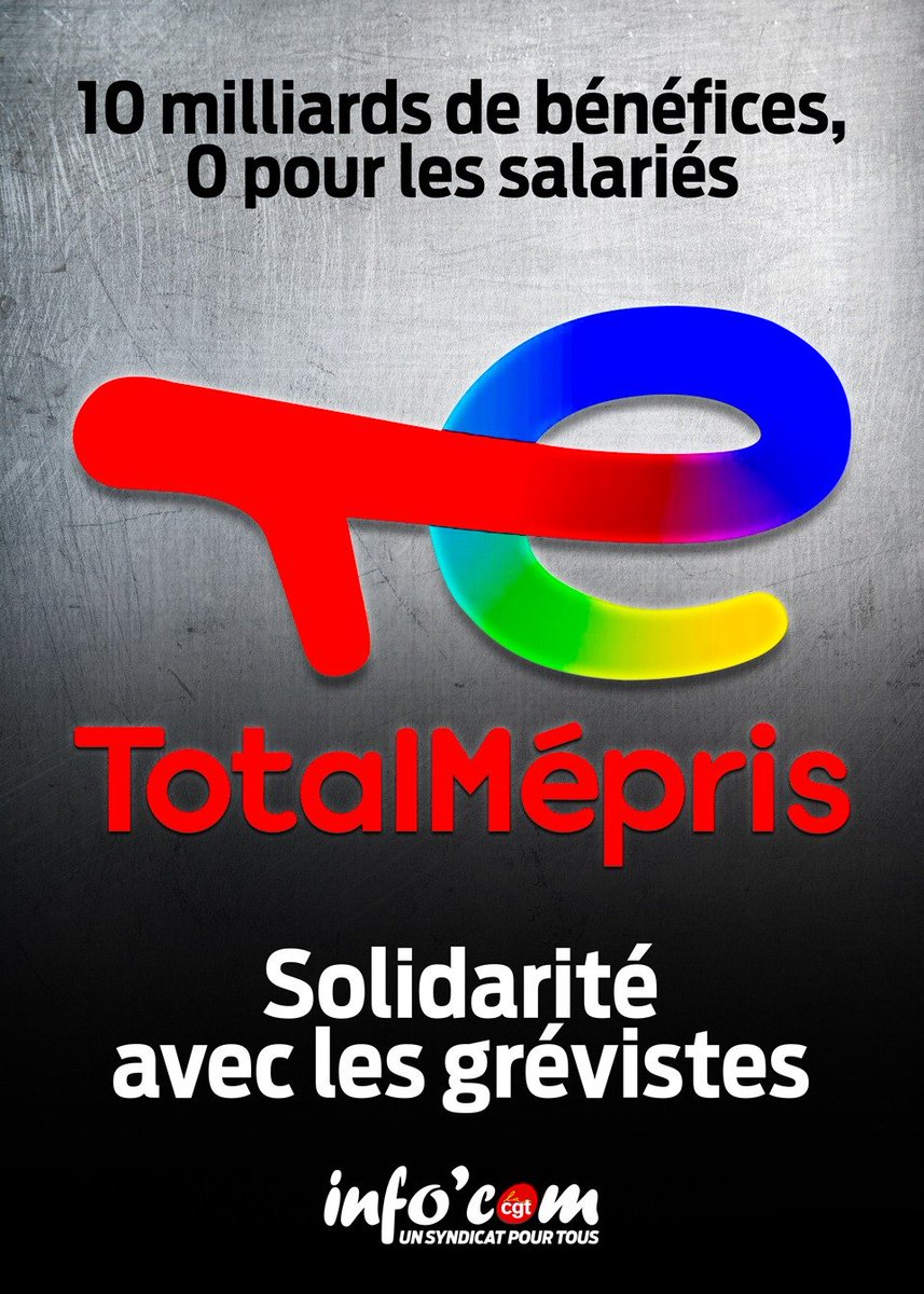 SoPhinsoumise's tweet photo. Total soutien avec les grévistes de #Total et #ExonnMobil !
Les gros doivent apprendre à partager leurs superprofits, ça suffit ! C'est quand la #GrèveGénérale ?
En attendant, toutes et tous à la #Marche16Octobre !
#penuriecarburant https://t.co/Jorh8dh2Tp