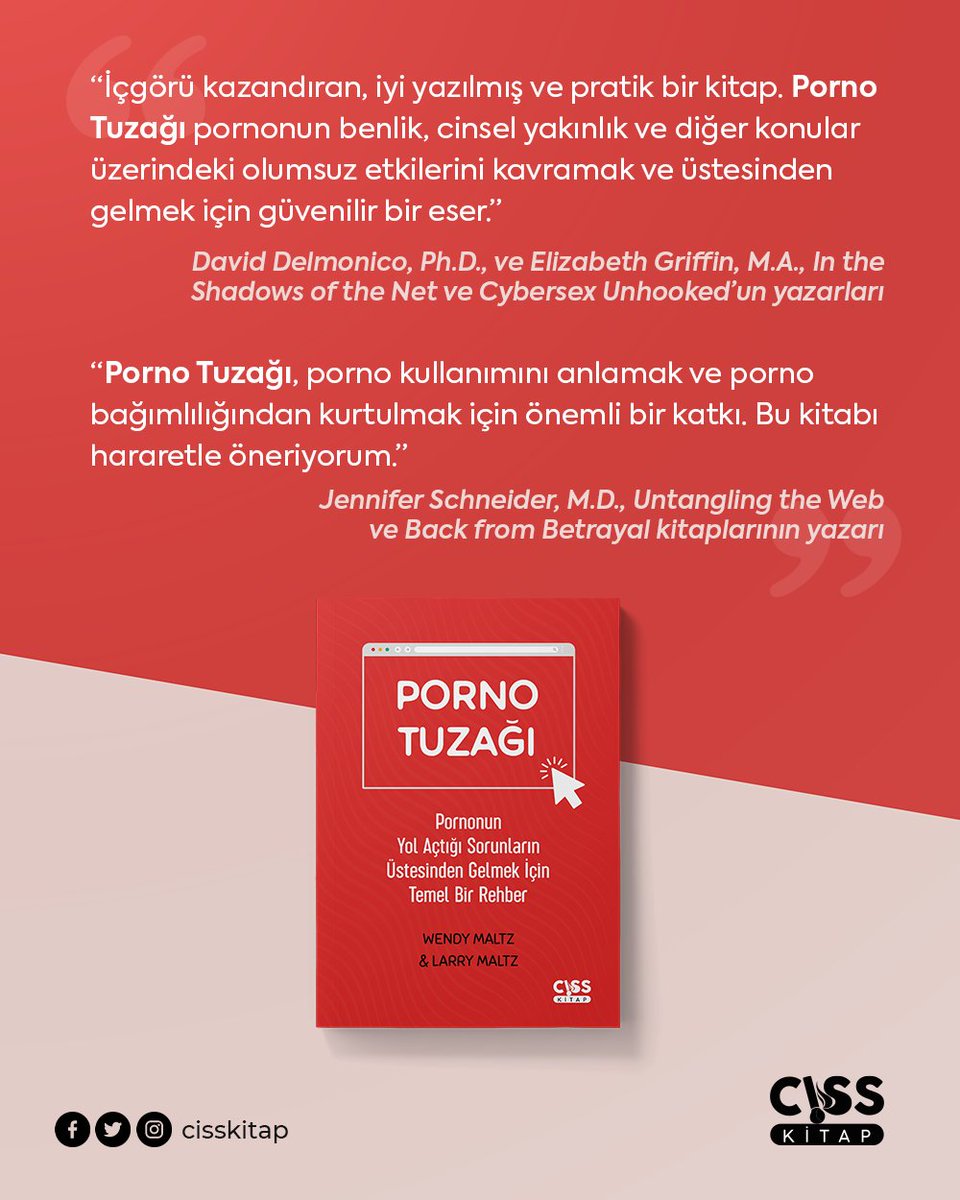 cisskitap's tweet photo. “İçgörü kazandıran, iyi yazılmış ve pratik bir kitap. Porno Tuzağı pornonun benlik, cinsel yakınlık ve diğer konular üzerindeki olumsuz etkilerini kavramak ve üstesinden gelmek için güvenilir bir eser.”
David Delmonico, Ph.D., ve Elizabeth Griffin, M.A. https://t.co/mV6dYMDWlY