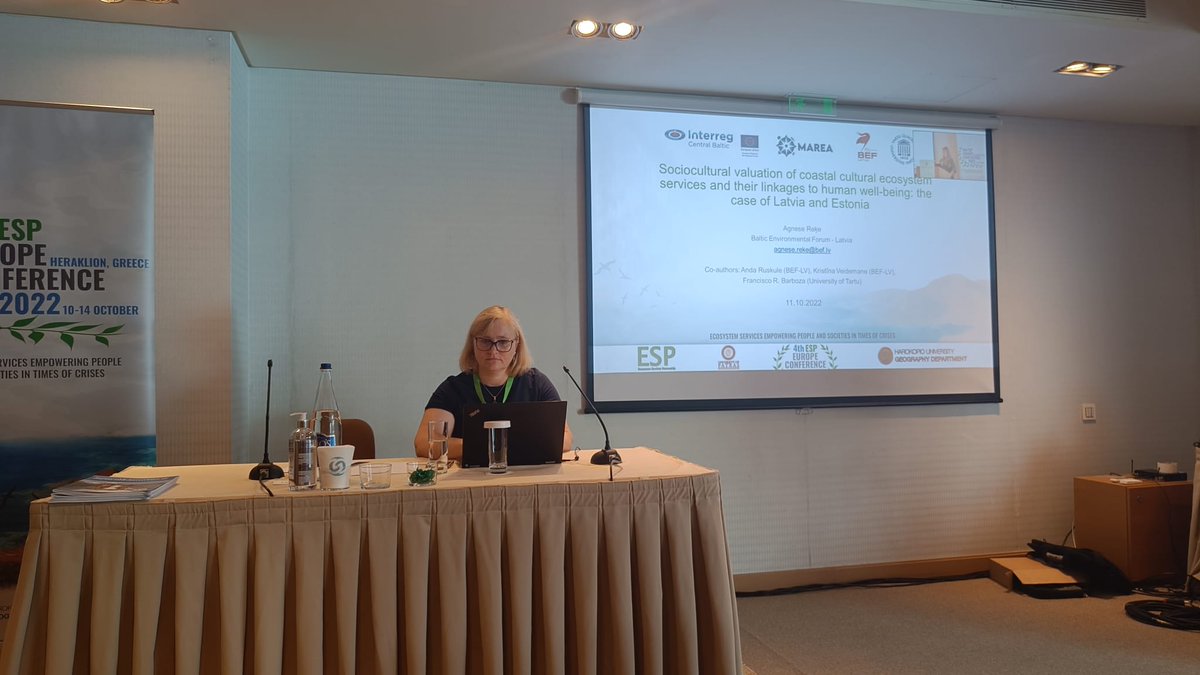 MAREA_CB's tweet photo. MAREA team (@Tinyulai2;  @AndaRuskule; @veidemanek;  Agnese Reke, Francisco Barbosa) is proudly presenting the results in the co-hosted session on marine and coastal ecosystems in sustainable spatial planning in #esp22europe in Heraklion, Crete. ##BalticSea; @CentralBaltic https://t.co/PTmzk5Ctvg