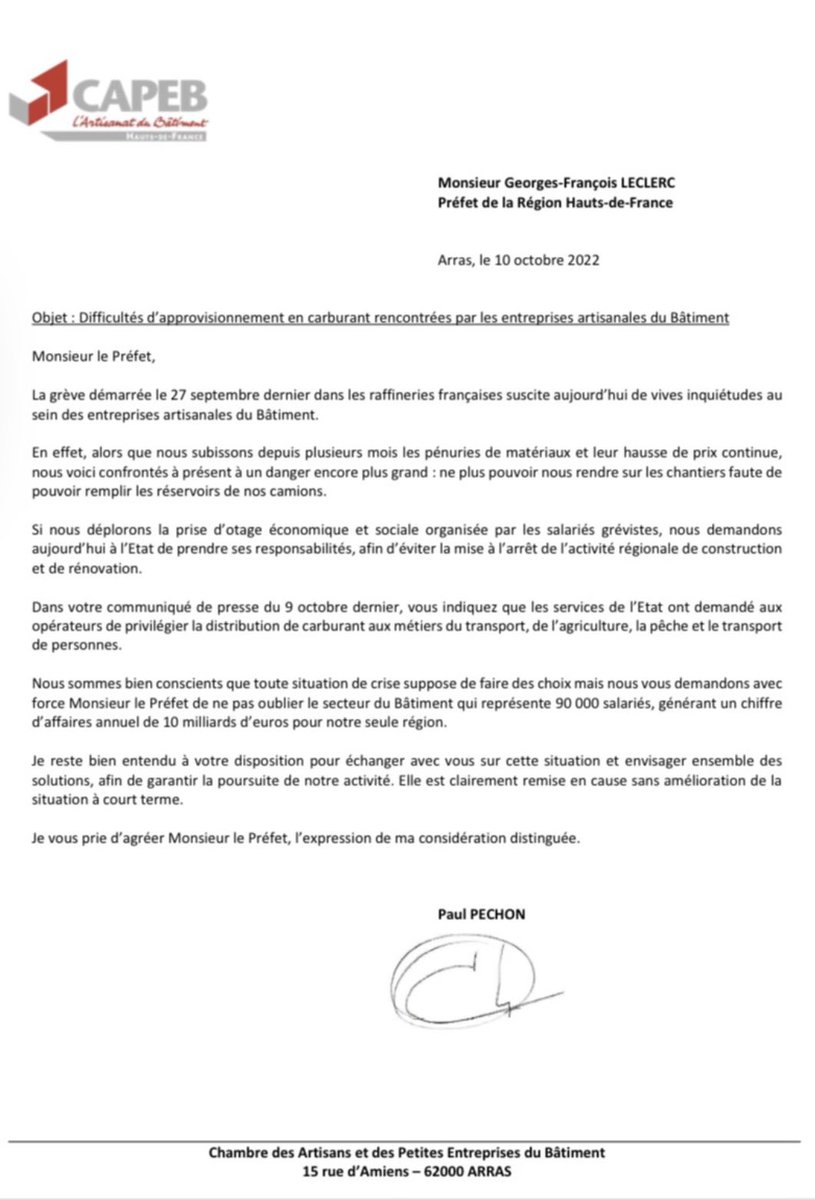 La CAPEB HDF a interpellé hier matin le Préfet de Région, dans le cadre de la crise du carburant et ses conséquences pour les entreprises artisanales du Bâtiment @capeb <a href="/CAPEB59/">CAPEB du Nord</a> <a href="/AisneCapeb/">CAPEB Aisne</a> <a href="/prefet59/">Préfecture de la région Hauts-de-France et du Nord</a>