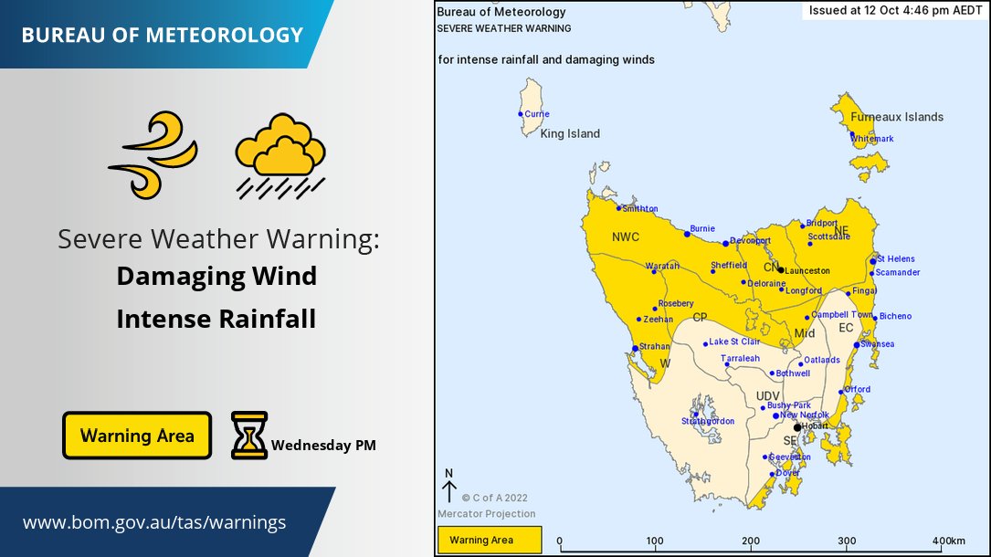 BOM_Tas's tweet photo. ⚠️Severe Weather Warnings for Heavy/Intense rain, Damaging NE winds and Damaging Surf are all current for #Tasmania for the next 24-36 hours. Significant Flooding is also likely to develop. Stay up to date: https://t.co/NHL3HYiaxm and follow advice from https://t.co/TrvyMwyHZn https://t.co/VPeyUUaQ2C
