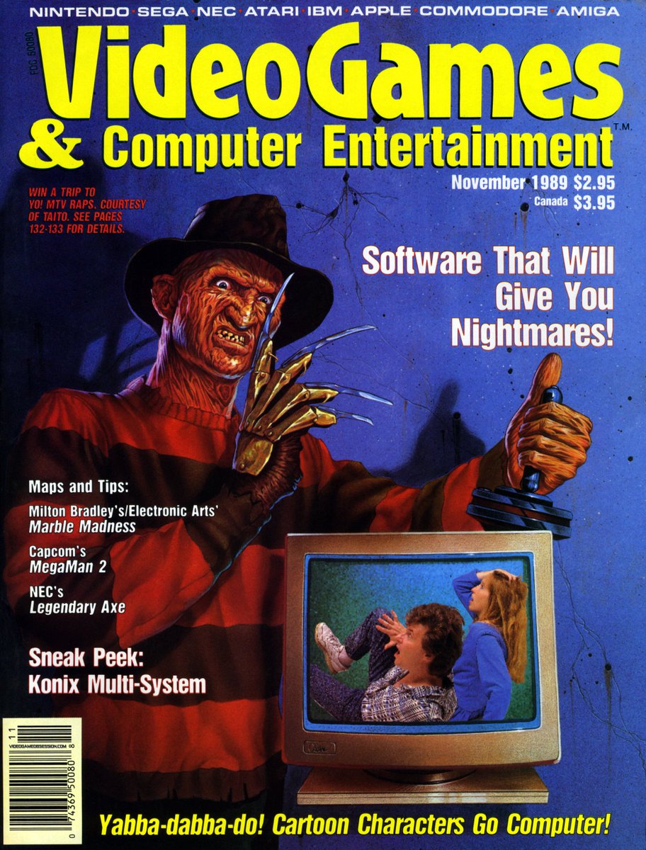 matthewhenzel's tweet photo. Favorite video game magazine covers.. #VideoGamesAndComputerEntertainment November 1989 #FreddyKrueger @ANightmareOnElmSt https://t.co/yo0OC5hVLN