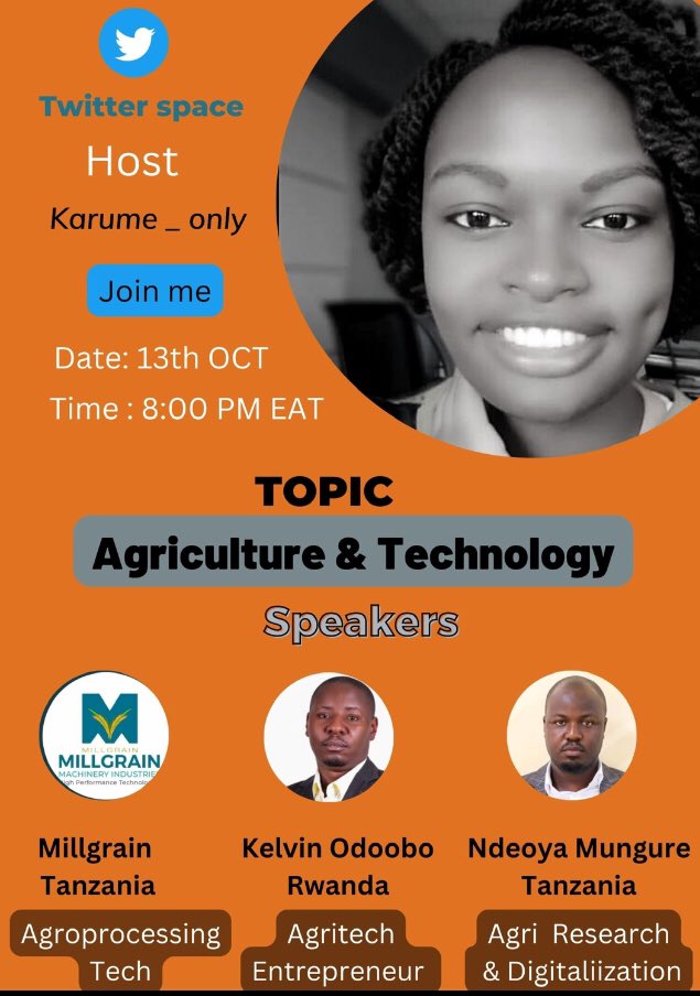 The African Lioness (@karume_only) on Twitter photo Do you want to engage in Smart Agriculture 😃?! Join <a href="/karume_only/">The African Lioness</a>, <a href="/KelvinOdoobo/">Kelvin Odoobo</a>, <a href="/NNdeoya/">Ndeoya N. Mungure</a> & @Millgrainind this Thursday 13th 8:00 PM EAT as we discuss the benefit Agriculture can reap from Technology! Don’t miss out! Be part of the conversation. <a href="/farmerswhispers/">Food Security Warriors Africa</a> Do you want to engage in Smart Agriculture 😃?! Join <a href="/karume_only/">The African Lioness</a>, <a href="/KelvinOdoobo/">Kelvin Odoobo</a>, <a href="/NNdeoya/">Ndeoya N. Mungure</a> & @Millgrainind this Thursday 13th 8:00 PM EAT as we discuss the benefit Agriculture can reap from Technology! Don’t miss out! Be part of the conversation. <a href="/farmerswhispers/">Food Security Warriors Africa</a>