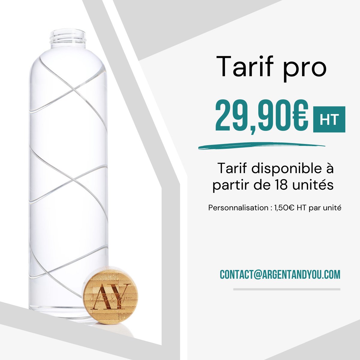 Nos tarifs pros sont disponibles à partir de 18 unités... et c'est valables sur tous nos produits!! 
En plus nos tarifs sont dégressifs !!

Contactez-nous pour plus de renseignements.

argentandyou.com/boutique