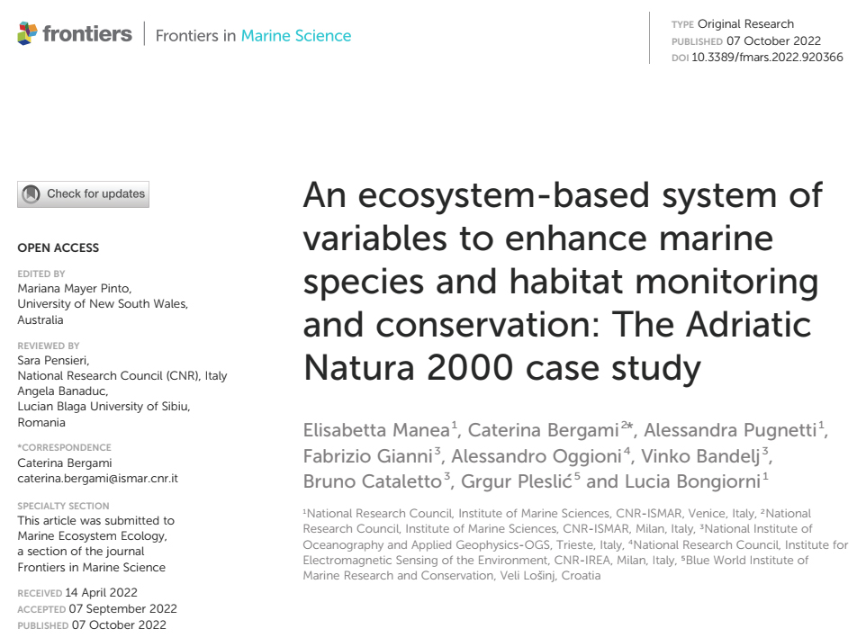 A new paper, published in Frontiers in Marine Science
(shorturl.at/AKWY8), paves the path towards a coherent ecosystem-based system of monitoring variables for target marine species and habitats.
#adriaticsea #Natura2000 #ECOAdS