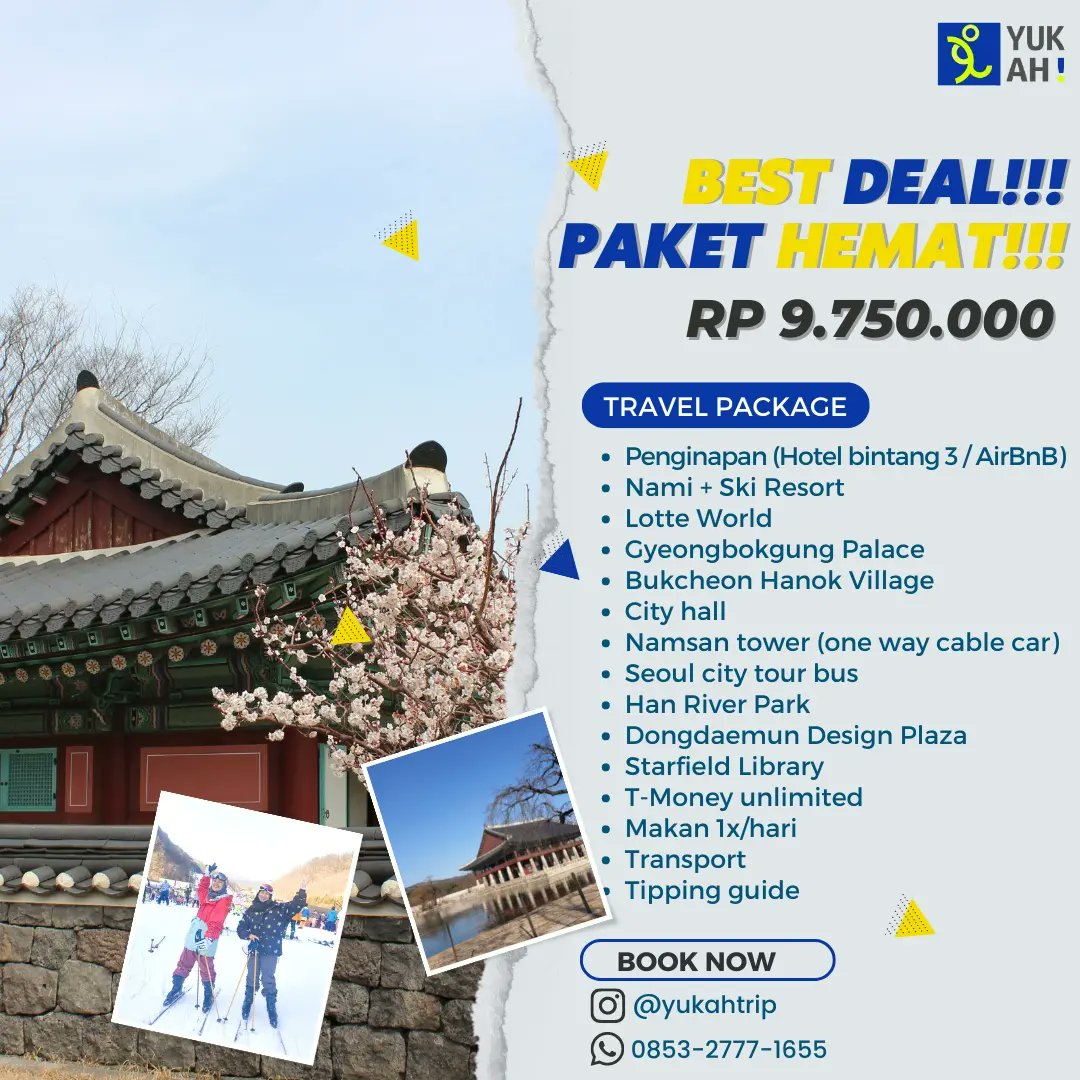yukahtrip's tweet photo. ⚠️ BEST DEAL BANGET! ⚠️
Jangan lupa di slide ya gaes ➡️
Paket hemat tapi komplit banget nih destinasinya.

LIMITED SEAT ya gaes!

Untuk info bisa chat yang ada link bio yaa. Atau bisa DM kami 😍

#yukahtrip
#yukahkorealagi 
#backpackerkorea https://t.co/J9bhK5ljmw