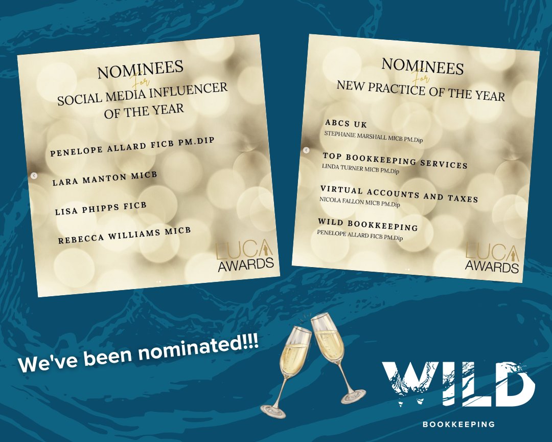 WildBookkeeping's tweet photo. We are thrilled to have been nominated for not 1 but 2 @ICBUK #LUCA Awards! Such an honour!

It's a tight field, so congratulations to my fellow nominees, we are all winners in my eyes. Looking forward to celebrating with you all on Nov 7th 🍾🥳 https://t.co/fkOZCwK06d