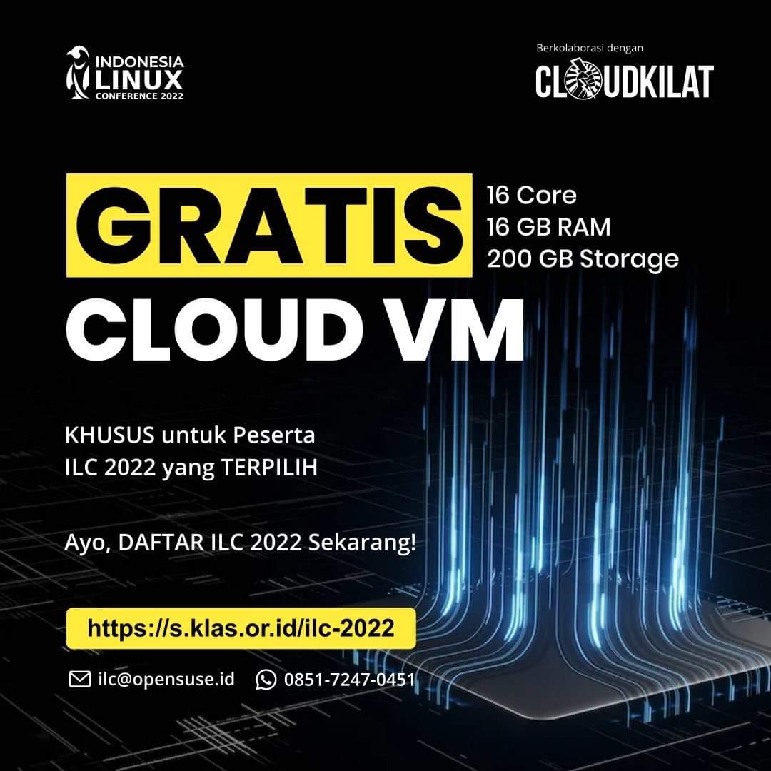 Gratis cloud VM persembahan <a href="/cloudkilat/">CloudKilat</a> guys.
Merapat ke ILC yuk!