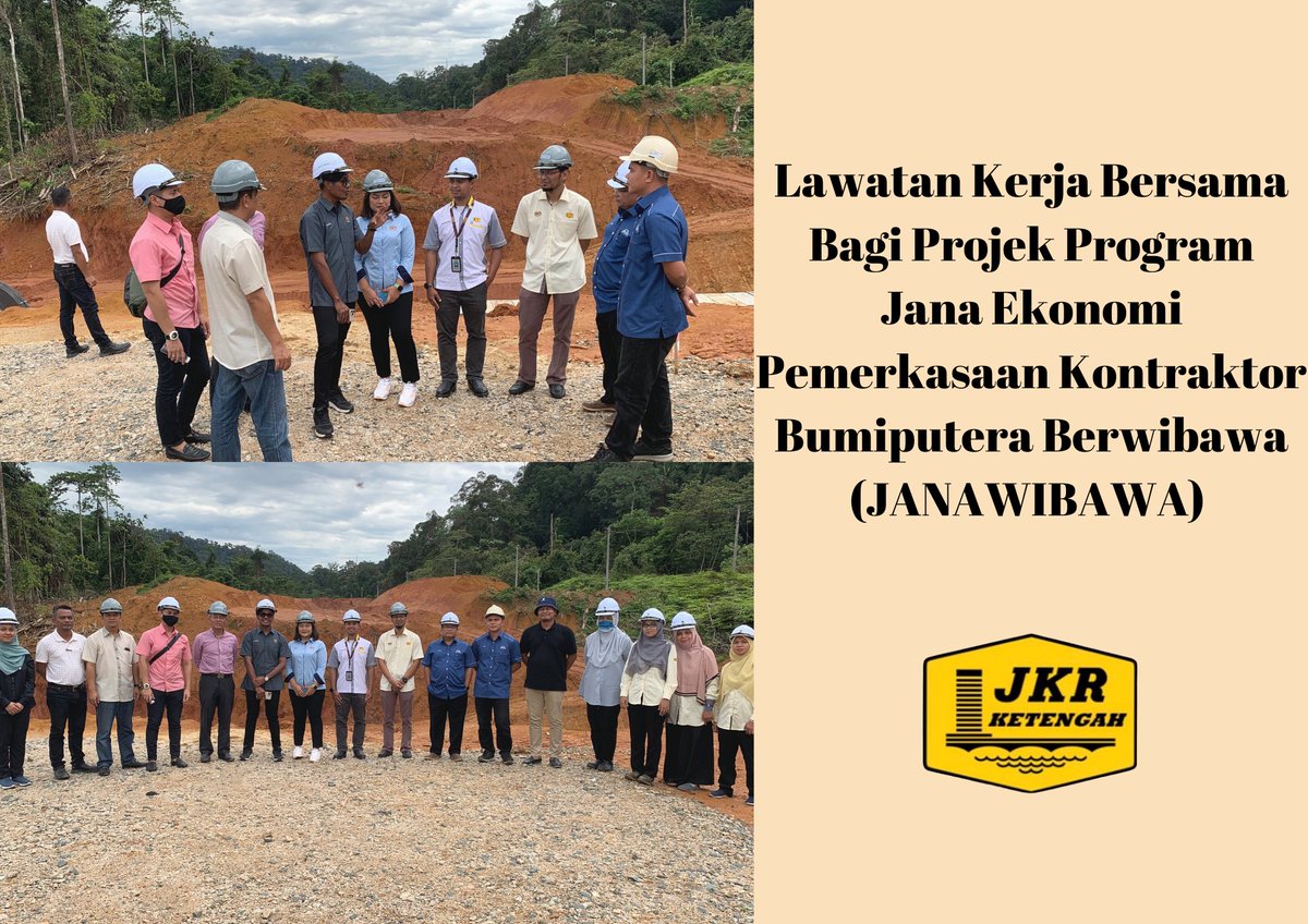 JKR Ketengah (@jkr_ketengah_) on Twitter photo 12 Oktober 2022: Satu lawatan kerja bersama bagi projek program jana ekonomi pemerkasaan kontraktor bumiputera berwibawa (JANAWIBAWA) telah dijalankan bagi Projek Jalan Kg. Pasir Raja ke sempadan Terengganu/Pahang bersama Pihak Unit LAKSANA Kementerian Kewangan.
<a href="/JKRMalaysia/">JKR Malaysia</a> 12 Oktober 2022: Satu lawatan kerja bersama bagi projek program jana ekonomi pemerkasaan kontraktor bumiputera berwibawa (JANAWIBAWA) telah dijalankan bagi Projek Jalan Kg. Pasir Raja ke sempadan Terengganu/Pahang bersama Pihak Unit LAKSANA Kementerian Kewangan.
<a href="/JKRMalaysia/">JKR Malaysia</a>